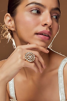 Gold Finish Kundan Polki Ring