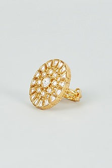 Gold Finish Kundan Polki Ring