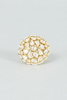 Gold Finish Kundan Polki & Pearl Ring