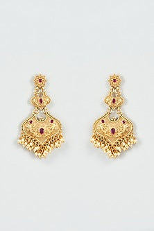Gold Finish Ruby Temple Dangler Earrings