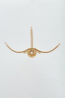 Gold Finish Temple Kundan Polki Mathapatti