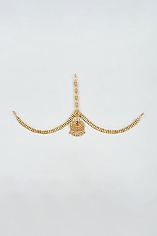 Gold Finish Kundan Polki Temple Mathapatti