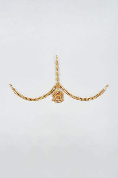 Gold Finish Kundan Polki Temple Mathapatti