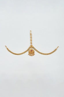 Gold Finish Kundan Polki Temple Mathapatti