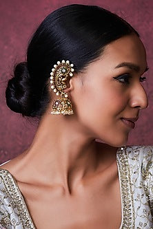Gold Finish Kundan Polki Temple Jhumka Earrings