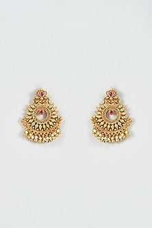 Gold Finish Kundan Polki Temple Dangler Earrings