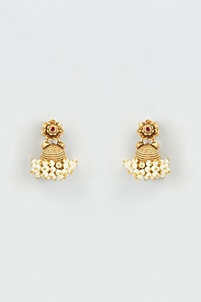 Gold Finish Temple Jhumka Earrings