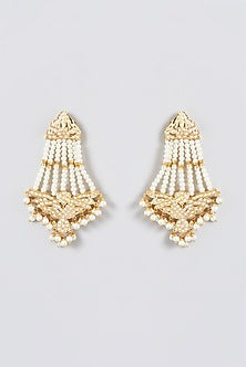 Gold Finish Kundan Polki & Pearl Dangler Earrings