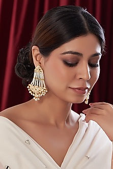 Gold Finish Kundan Polki & Pearl Dangler Earrings