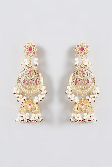 Gold Finish Kundan Polki & Multi-Colored Stone Dangler Earrings
