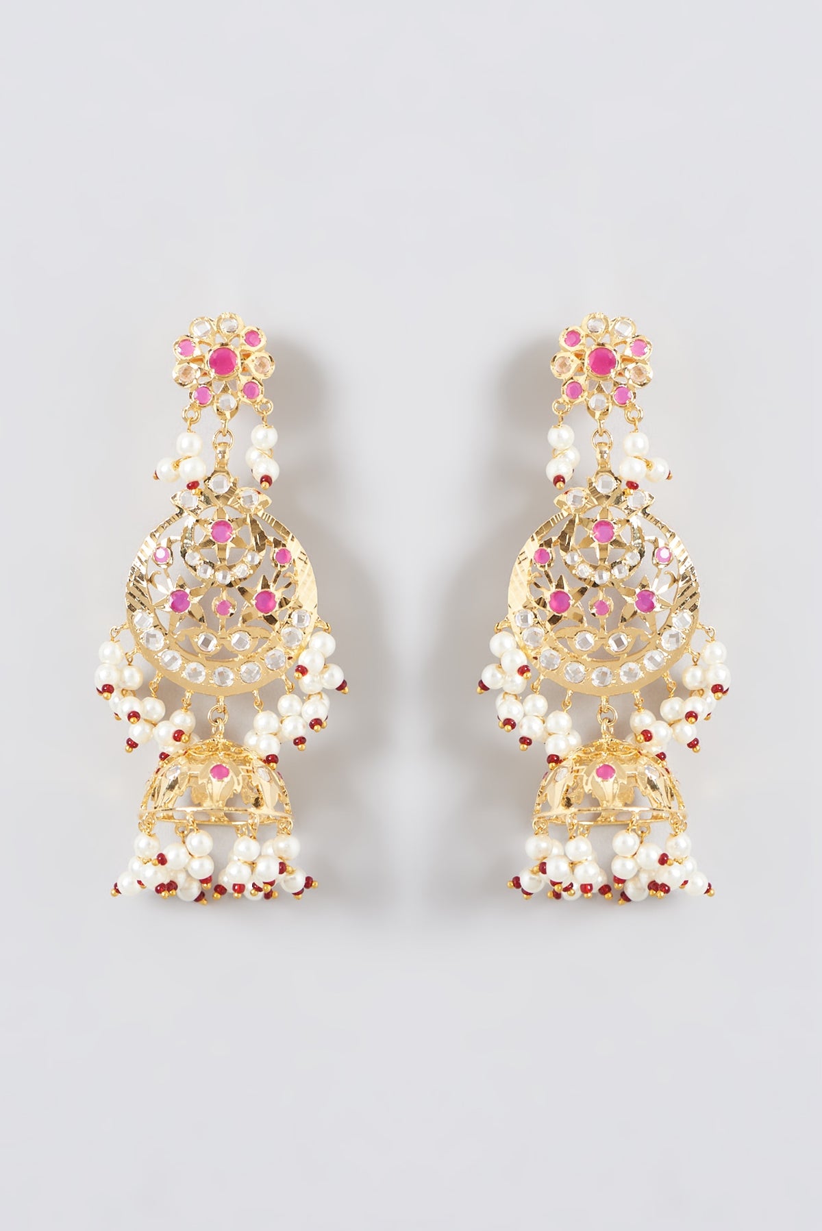 Gold Finish Kundan Polki & Multi-Colored Stone Dangler Earrings