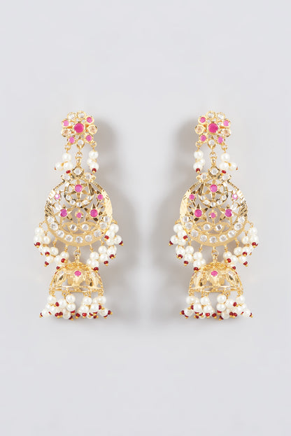Gold Finish Kundan Polki & Multi-Colored Stone Dangler Earrings
