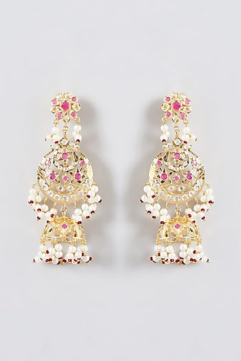 Gold Finish Kundan Polki & Multi-Colored Stone Dangler Earrings