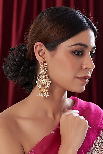 Gold Finish Kundan Polki & Multi-Colored Stone Dangler Earrings