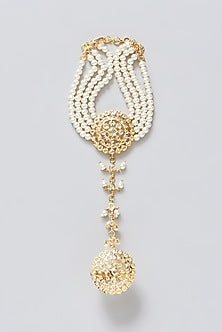 Gold Finish Pearl Haath Phool (Set Of 2)