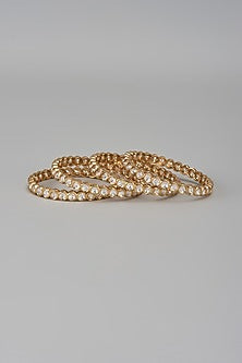 Gold Finish Kundan Polki Bangles (Set Of 4)