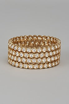 Gold Finish Kundan Polki Bangles (Set Of 4)