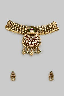 Gold Finish Temple Choker Necklace Set