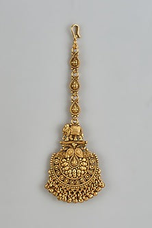 Gold Finish Kundan Polki Temple Maangtikka
