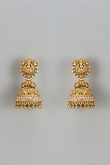 Gold Finish Temple Jhumka Earrings