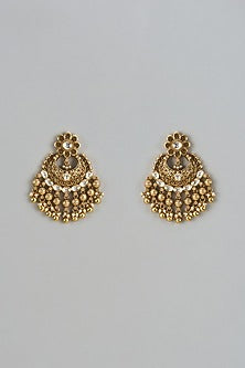 Gold Finish Kundan Polki & Red Stone Temple Jhumka Earrings