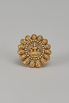 Gold Finish Kundan Polki & Navratna Temple Ring
