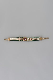 Gold Finish Kundan Polki & Multi-Colored Stone Temple Bracelet