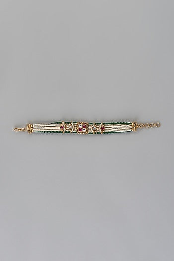 Gold Finish Kundan Polki & Multi-Colored Stone Temple Bracelet