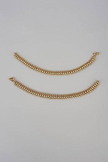 Gold Finish Kundan Polki Temple Payals (Set Of 2)