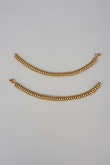 Gold Finish Kundan Polki Temple Payals (Set Of 2)