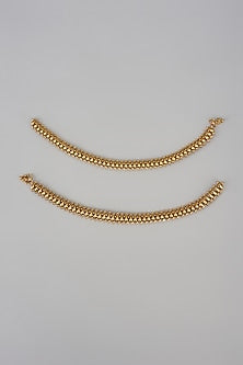 Gold Finish Kundan Polki Temple Payals (Set Of 2)