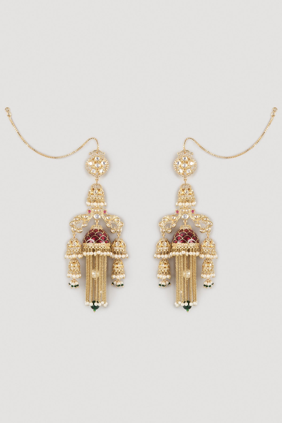 Gold Finish Red Stone Dangler Earrings