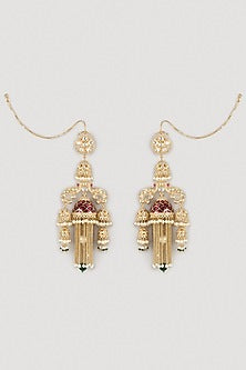 Gold Finish Red Stone Dangler Earrings