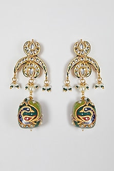 Gold Finish Multi-Colored Stone & Pearl Necklace Set