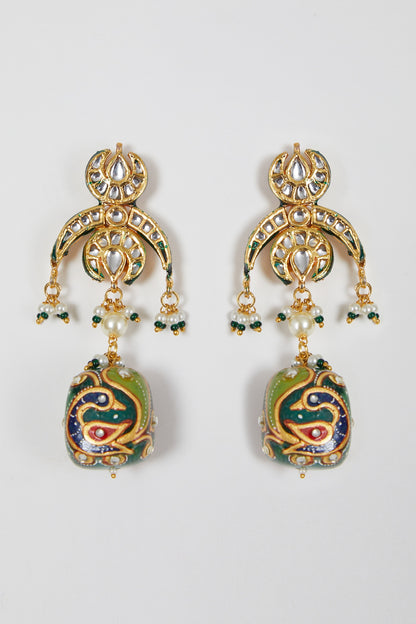 Gold Finish Multi-Colored Stone & Pearl Necklace Set