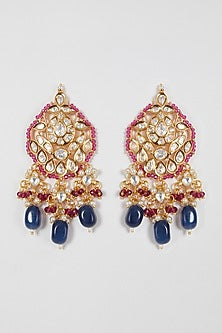 Gold Finish Kundan Polki Beaded Necklace Set