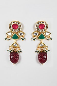 Gold Finish Multi-Colored Stone & Kundan Polki Necklace Set