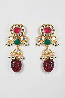 Gold Finish Multi-Colored Stone & Kundan Polki Necklace Set