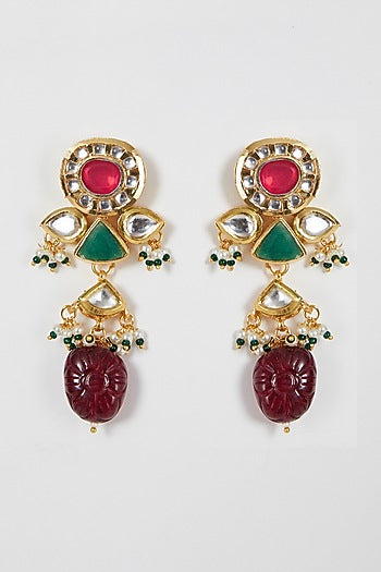 Gold Finish Multi-Colored Stone & Kundan Polki Necklace Set
