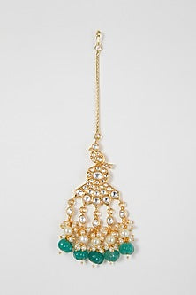 Gold Finish Kundan Polki Beaded Long Necklace Set