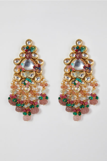 Gold Finish Kundan Polki & Beaded Necklace Set