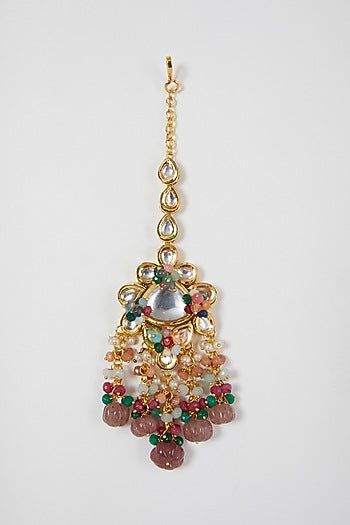 Gold Finish Kundan Polki & Beaded Necklace Set