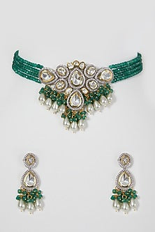 Two-Tone Rhodium Finish Zircon & Kundan Polki Choker Necklace Set