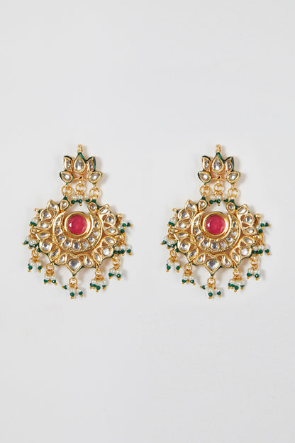 Gold Finish Kundan Polki & Navratna Stone Necklace Set