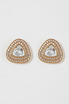 Gold Finish Kundan Polki & Zircon Stud Earrings