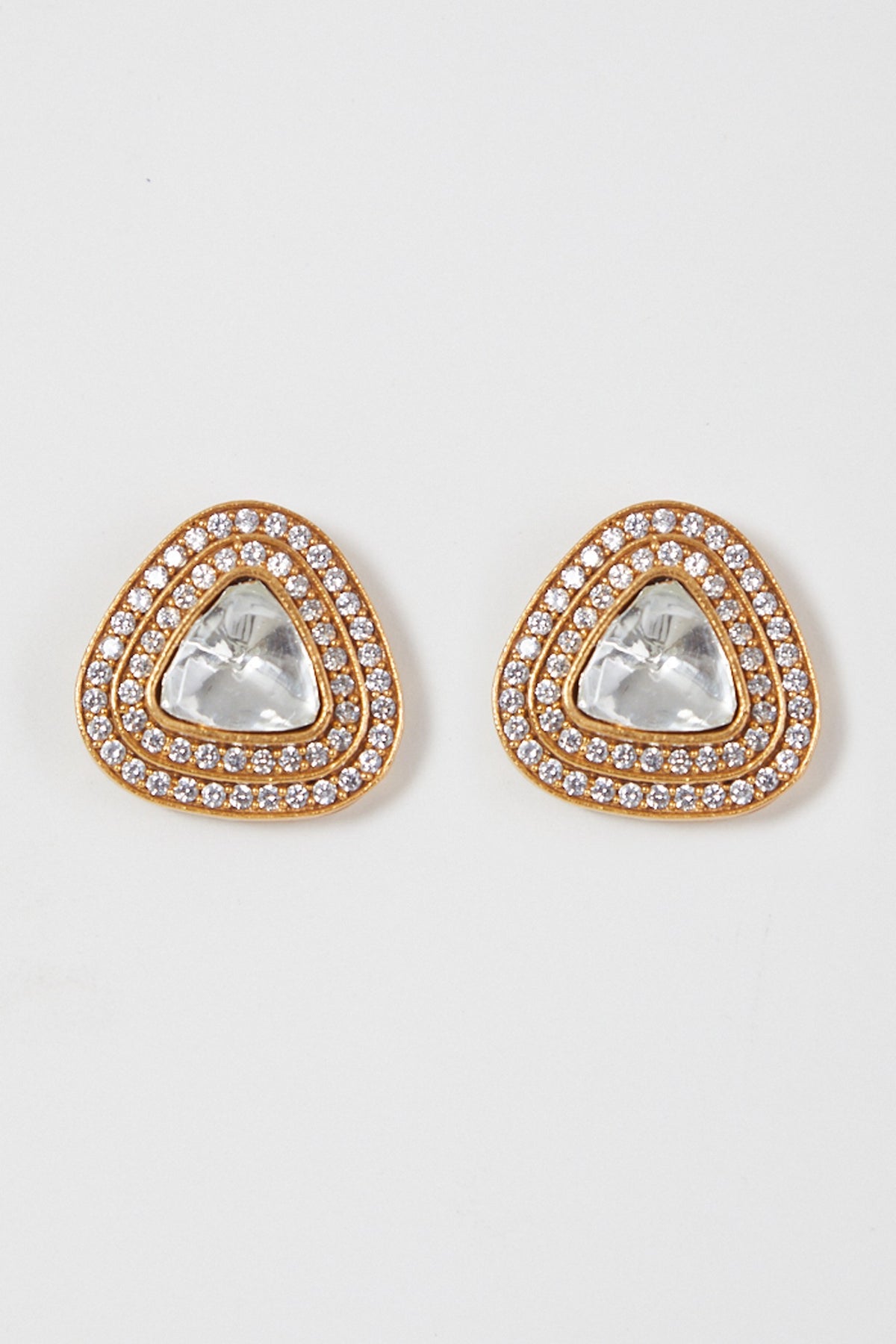 Gold Finish Kundan Polki & Zircon Stud Earrings