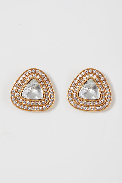 Gold Finish Kundan Polki & Zircon Stud Earrings