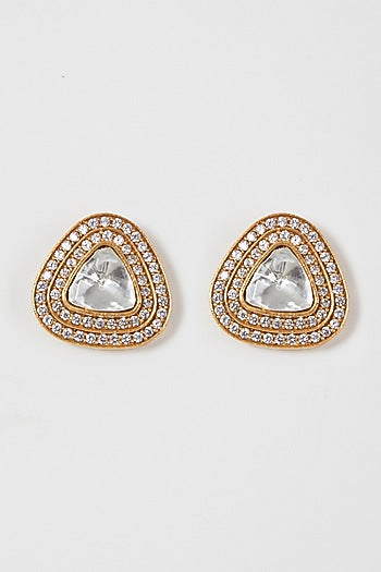 Gold Finish Kundan Polki & Zircon Stud Earrings