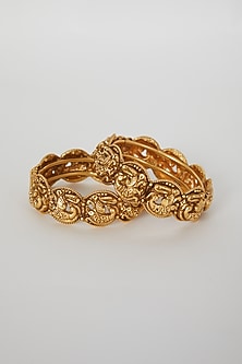 Gold Finish Temple Motifs Bangles