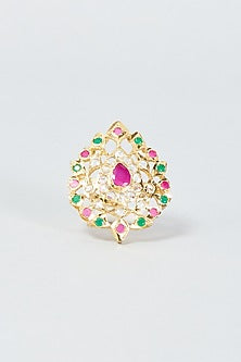 Gold Finish Kundan Polki Ring